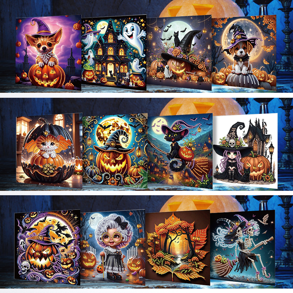 12Pcs DIY Diamond Painting Single-sided Greeting Card - Halloween