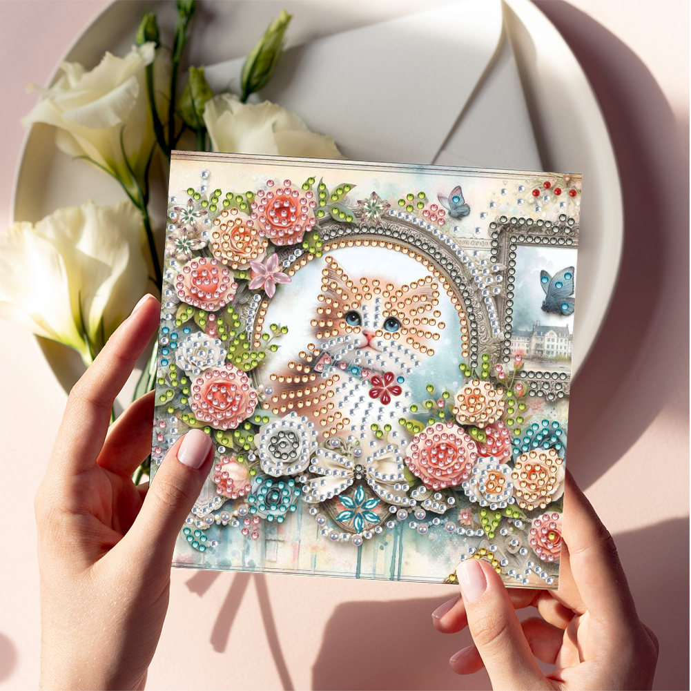 6Pcs DIY Diamond Painting Greeting Card - Cat Garden
