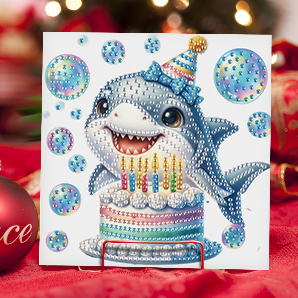 6Pcs DIY Diamond Painting Birthday Greeting Card - Shark for Family Friends