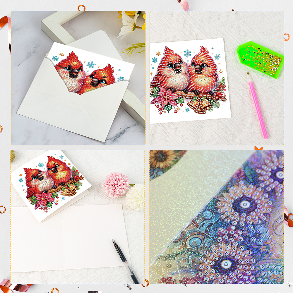 6Pcs DIY Diamond Painting Greeting Card - Cardinal