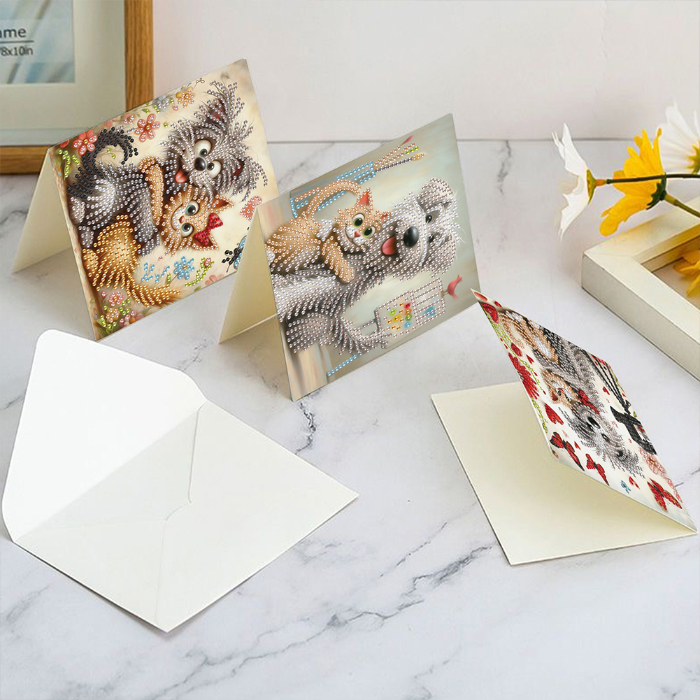 6Pcs DIY Diamond Painting Greeting Card - Cute Cat Dog