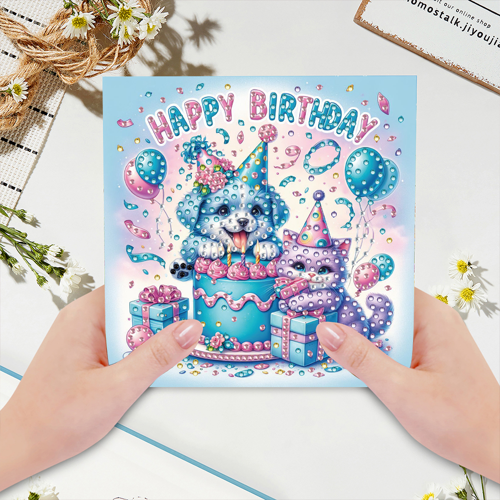 6Pcs DIY Diamond Painting Greeting Card - Dog Birthday