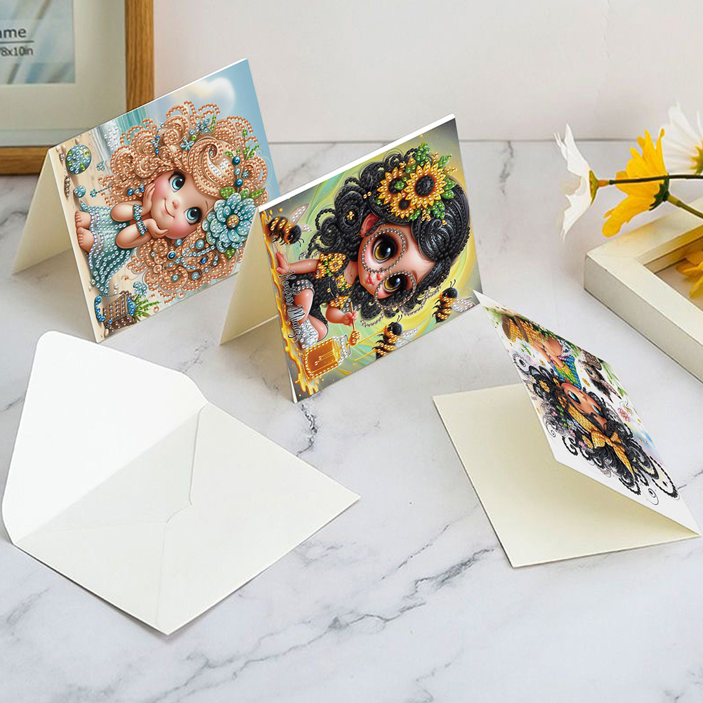 6Pcs DIY Diamond Painting Greeting Card - Girl