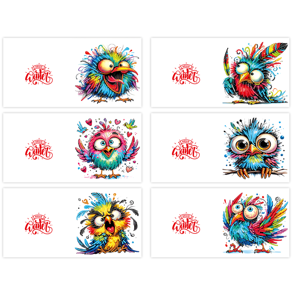 6Pcs DIY Diamond Painting Greeting Card - Bird Family