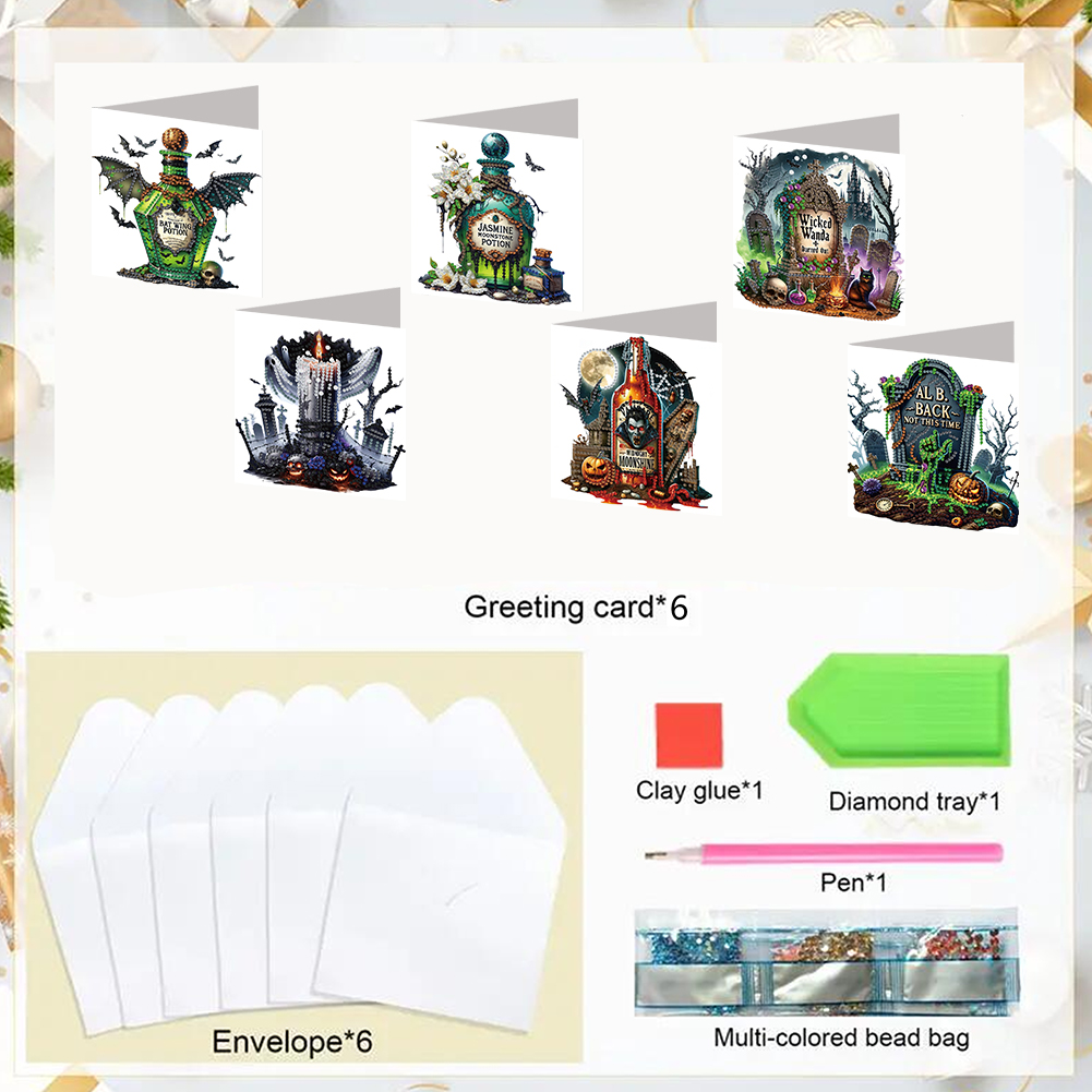 6Pcs DIY Diamond Painting Greeting Card - Halloween Designs