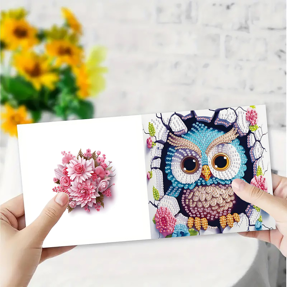 6Pcs DIY Diamond Painting Greeting Card - Owl Cat