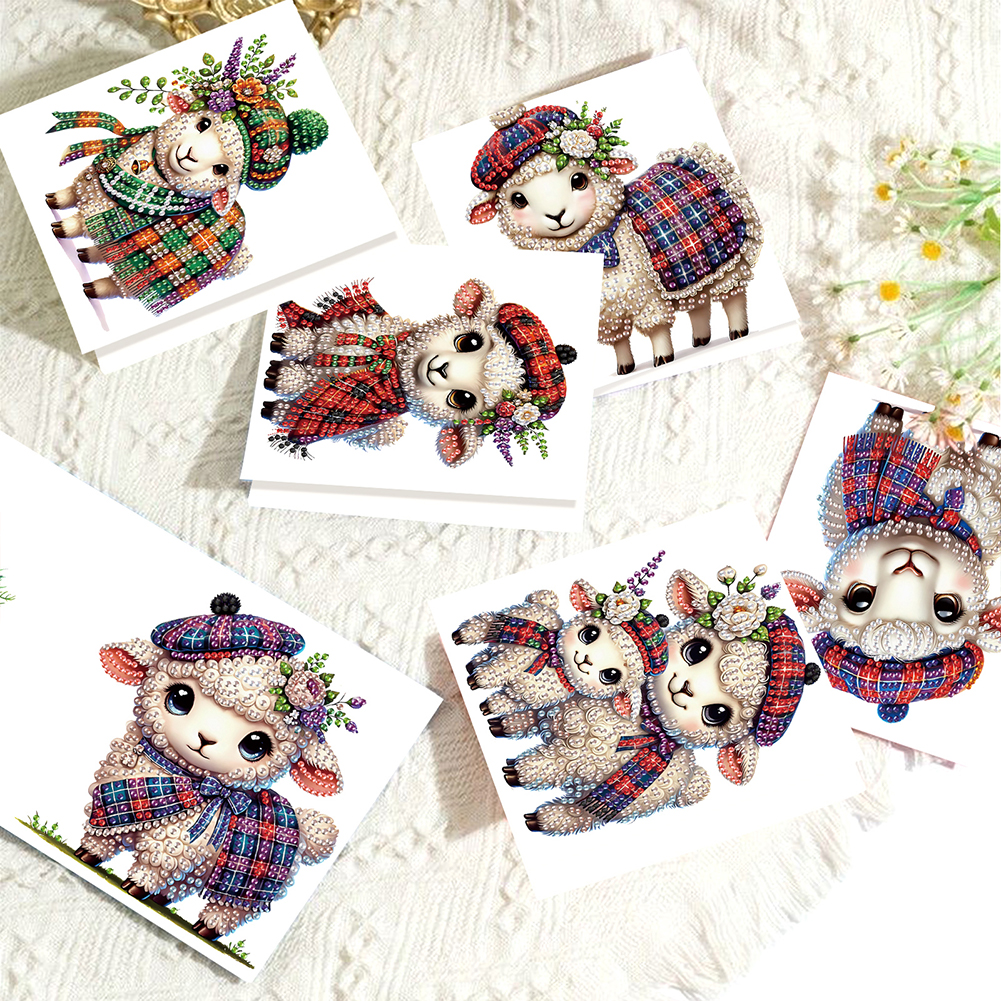6Pcs DIY Diamond Painting Greeting Card - Sheep
