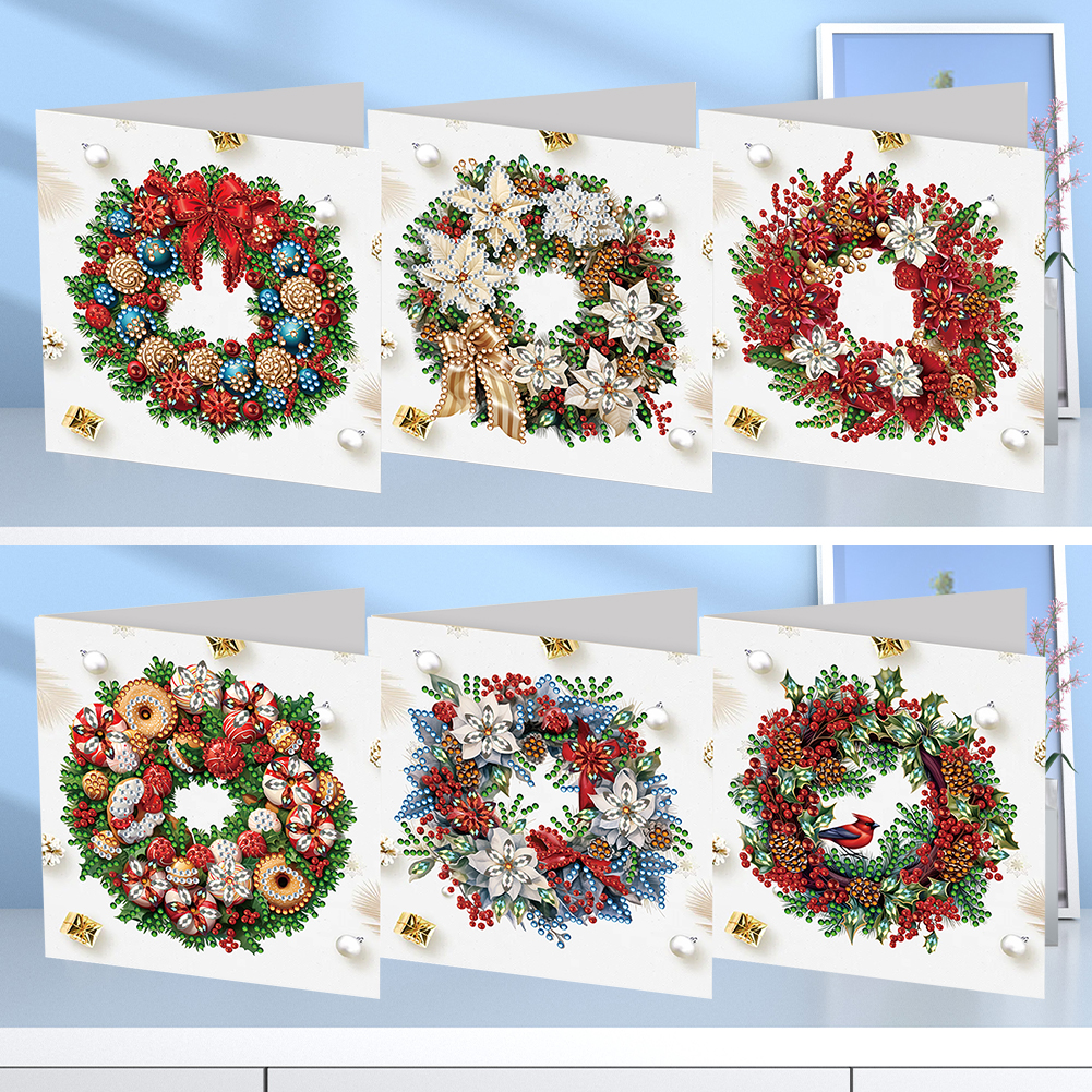 6Pcs DIY Diamond Painting Greeting Card - Christmas Wreath