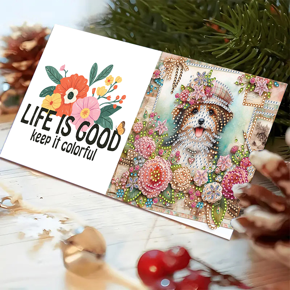 6Pcs DIY Diamond Painting Greeting Card - Dog Garden