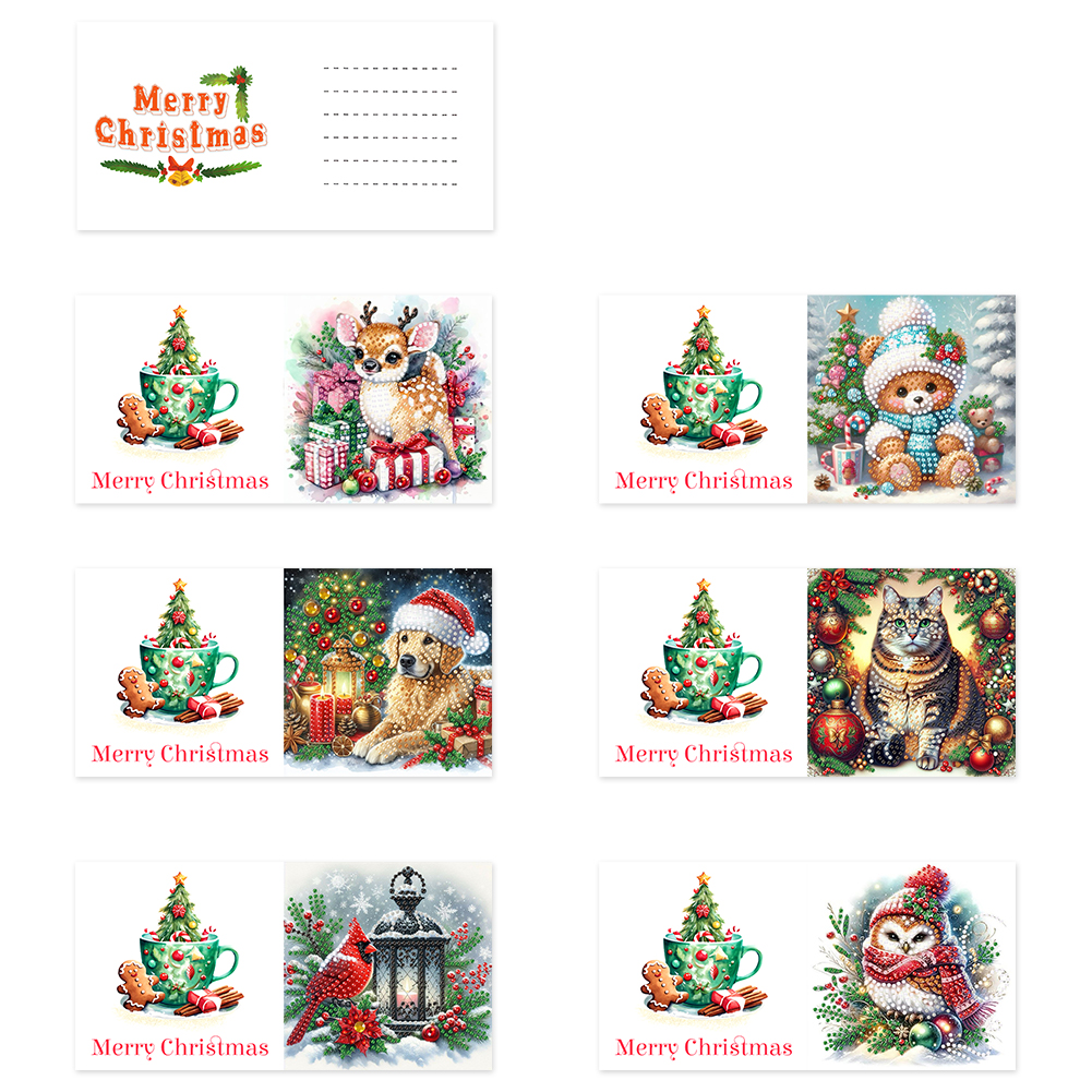 6Pcs DIY Diamond Painting Greeting Card - Christmas Animalss