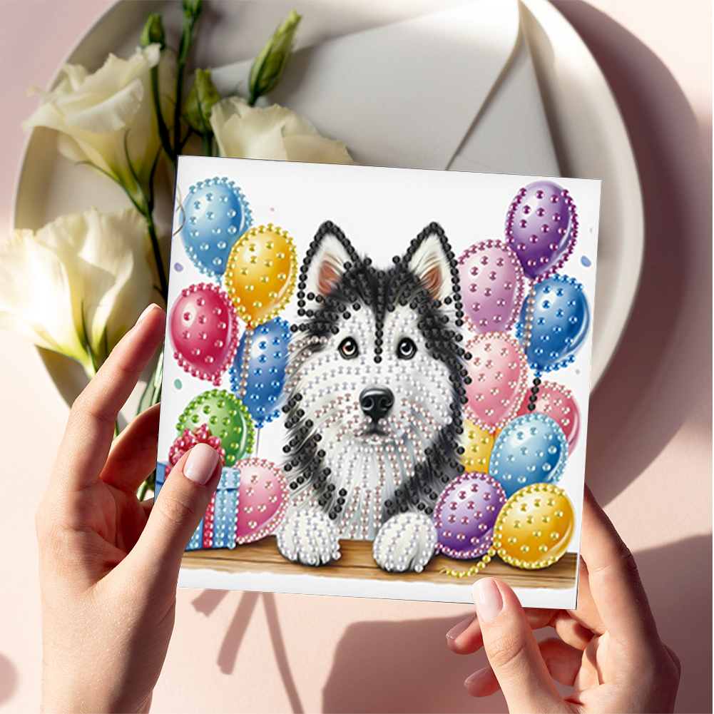 6Pcs DIY Diamond Painting Greeting Card - Party Puppy