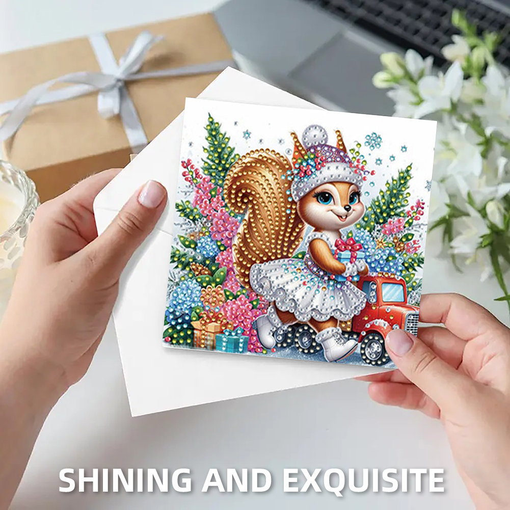 6Pcs DIY Diamond Painting Greeting Card - Squirrel