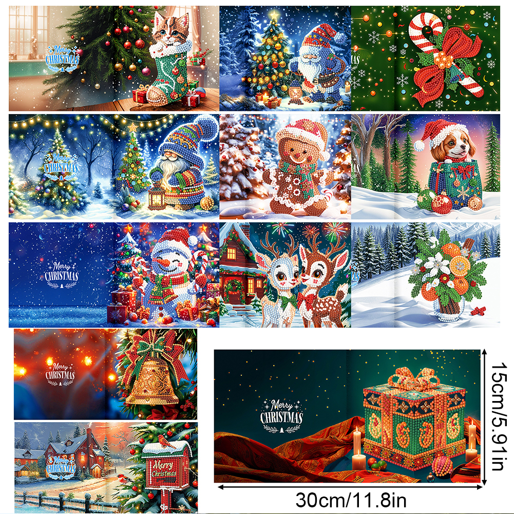 12Pcs DIY Diamond Painting Greeting Card - Christmas