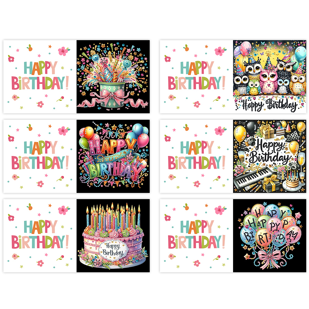 6Pcs DIY Diamond Painting Greeting Card - Birthday Party