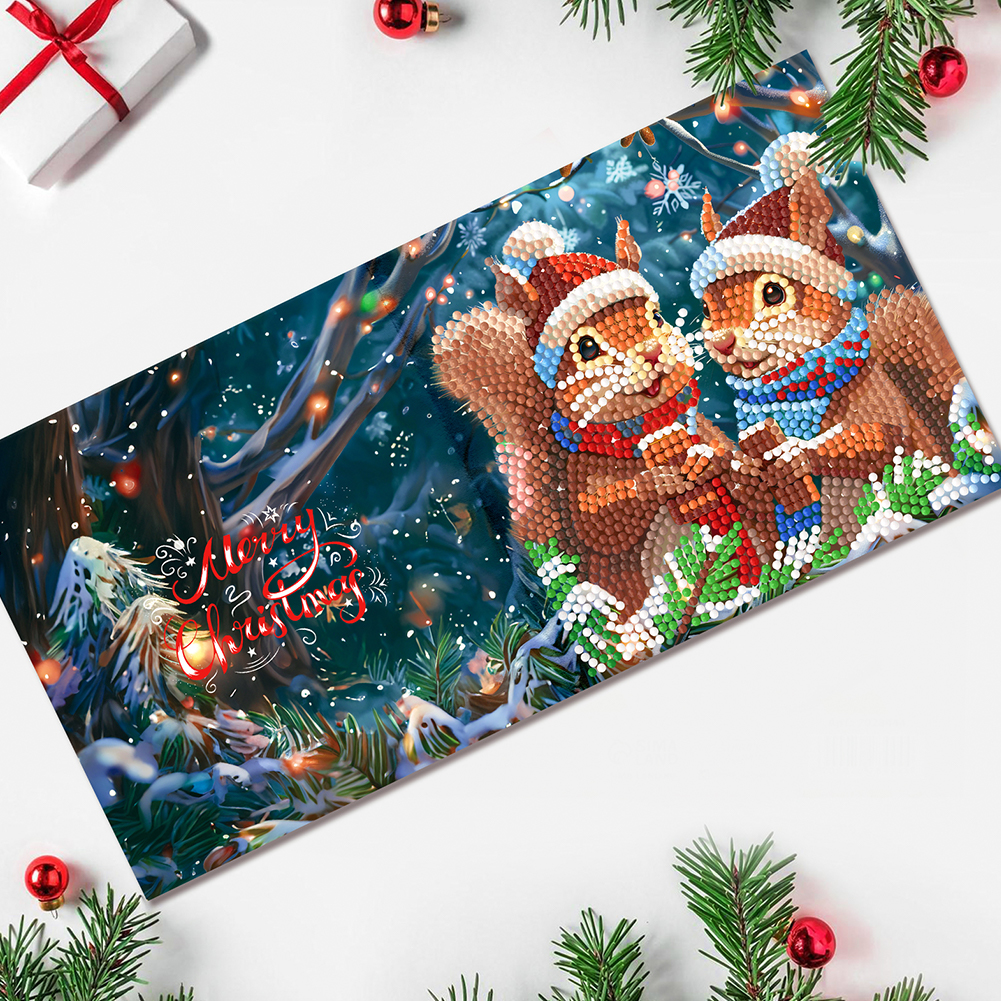 12Pcs DIY Diamond Painting Greeting Card -  Christmas Squirrel