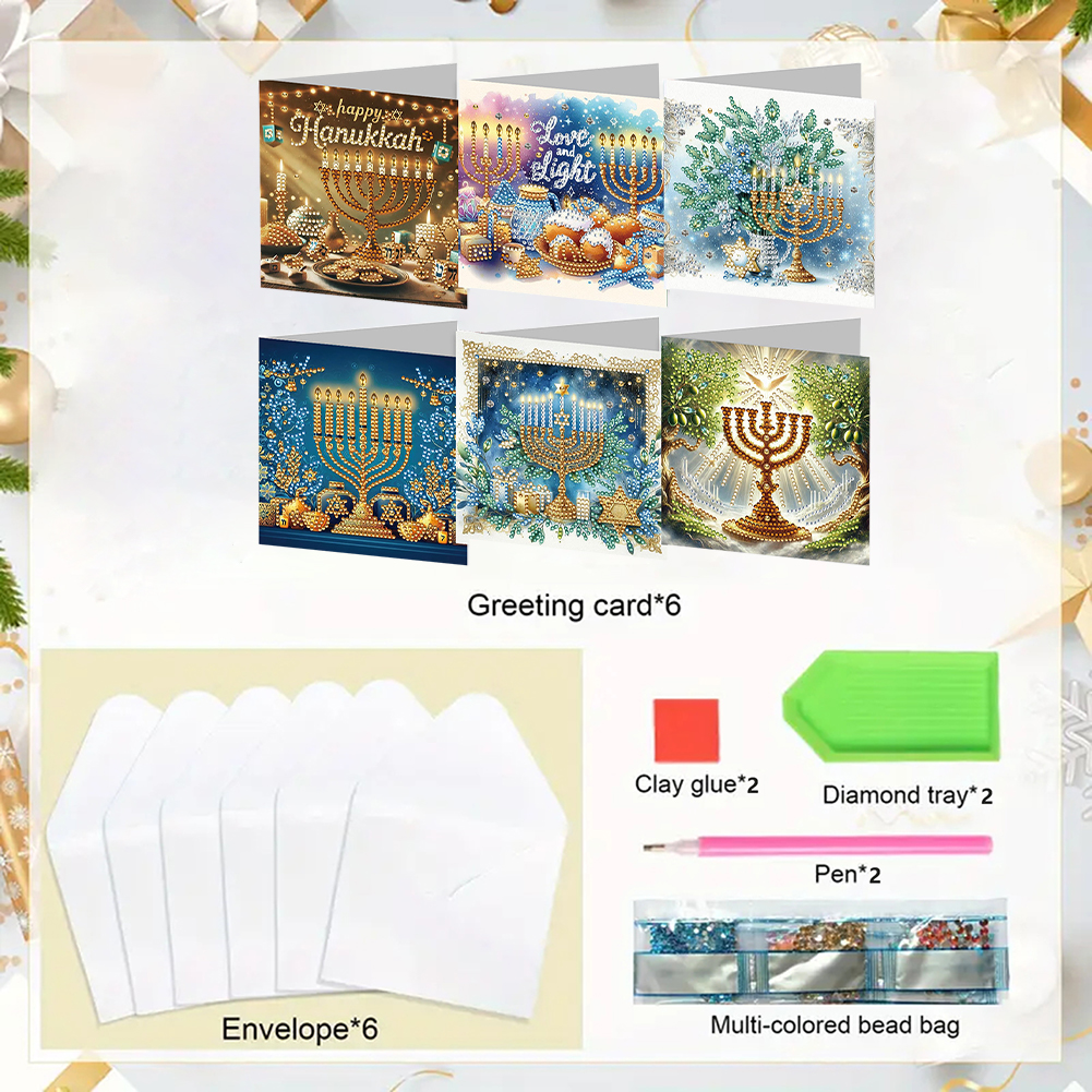 6Pcs DIY Diamond Painting Greeting Card - Hanukkah