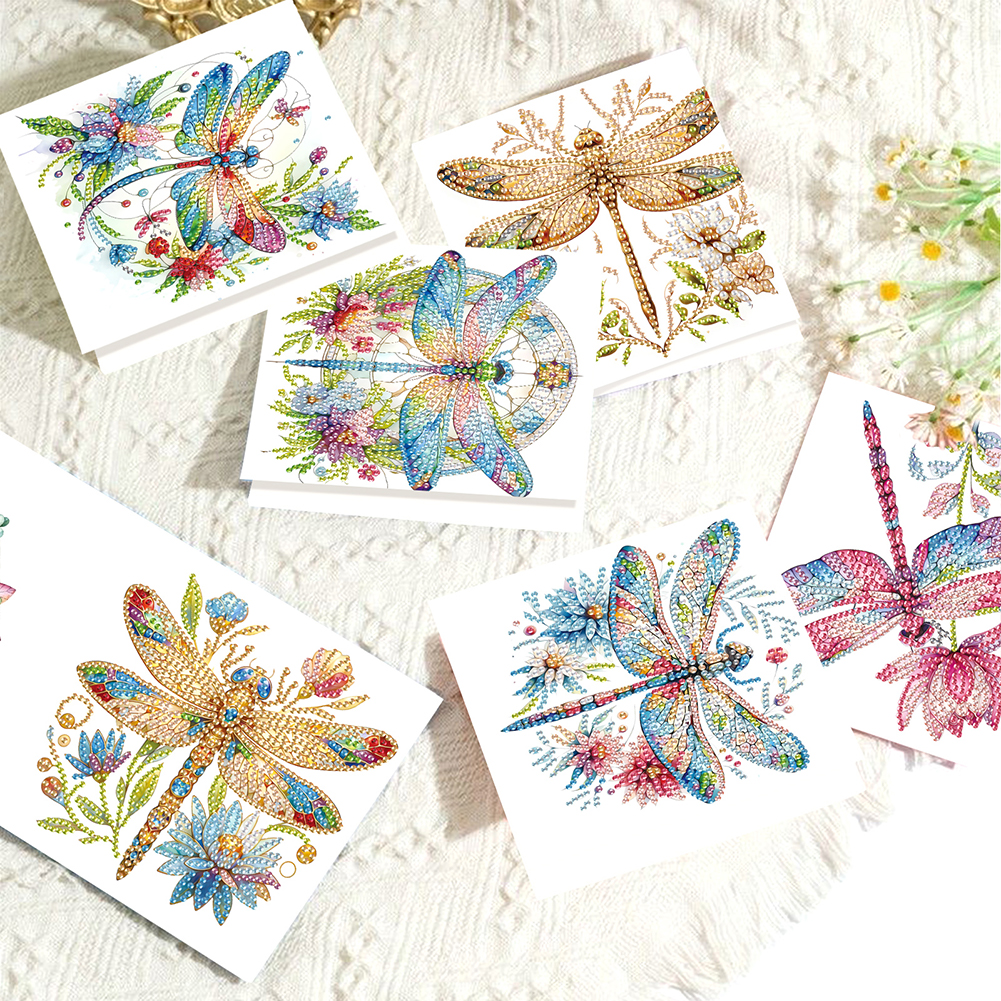 6Pcs DIY Diamond Painting Greeting Card - Dragonfly