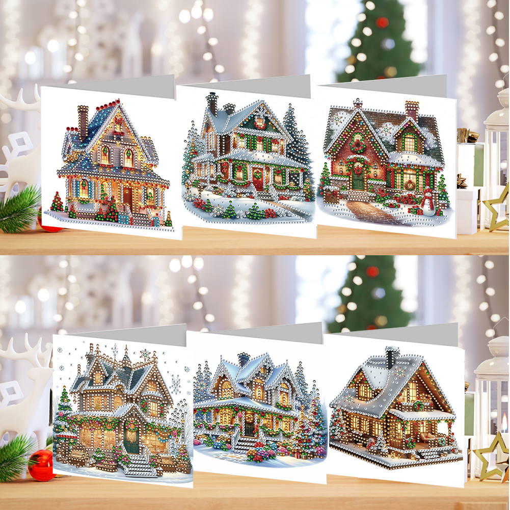6Pcs DIY Diamond Painting Greeting Card - Xmas House