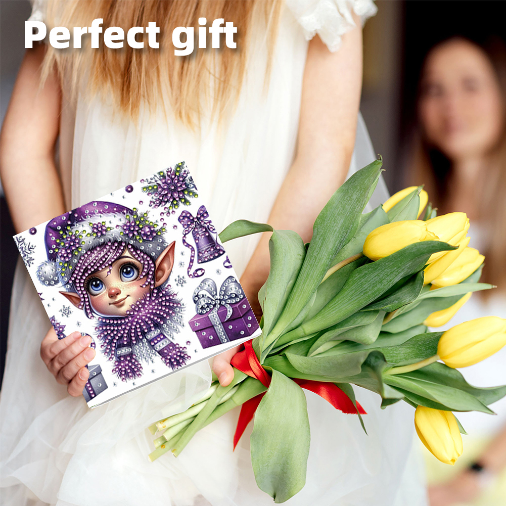 6Pcs DIY Diamond Painting Greeting Card - Purple Elf