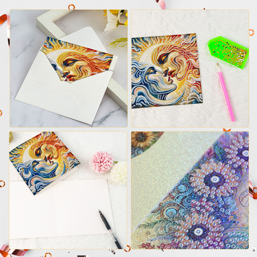 6Pcs DIY Diamond Painting Greeting Card - Sun Moon