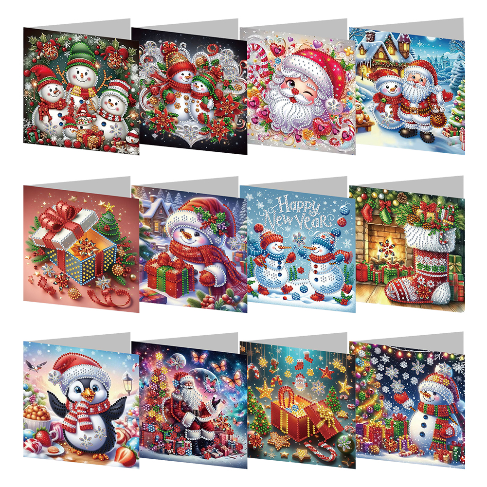 12Pcs DIY Diamond Painting Greeting Card - Christmas