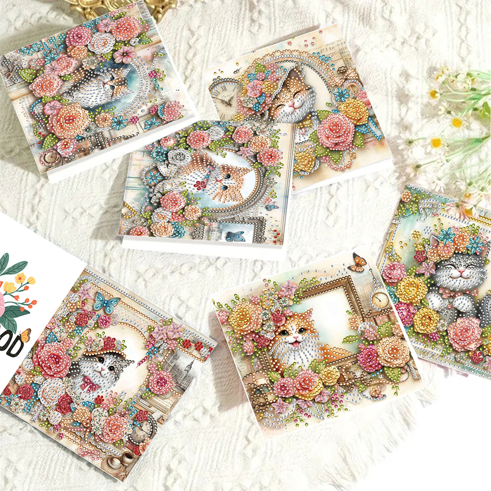 6Pcs DIY Diamond Painting Greeting Card - Cat Garden