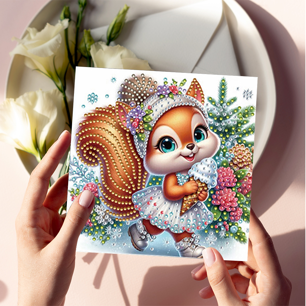 6Pcs DIY Diamond Painting Greeting Card - Squirrel