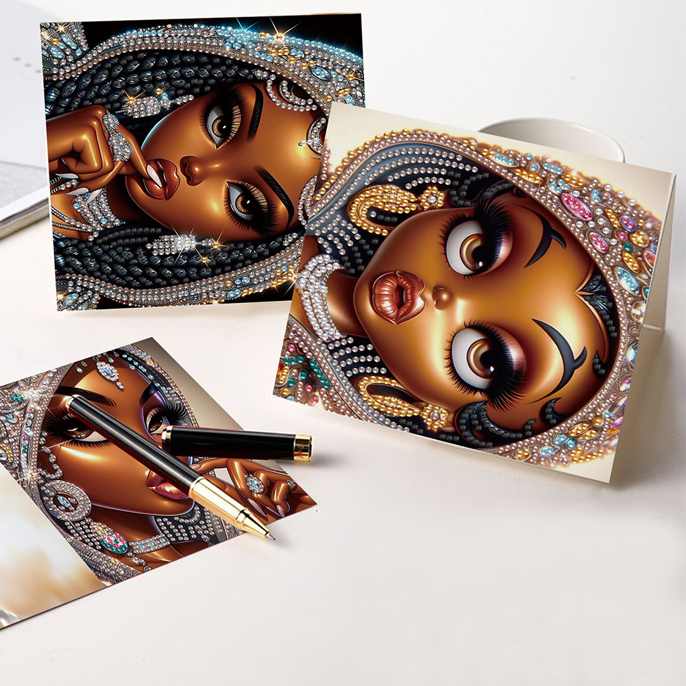 6Pcs DIY Diamond Painting Birthday Greeting Card - Black Girl for Adults