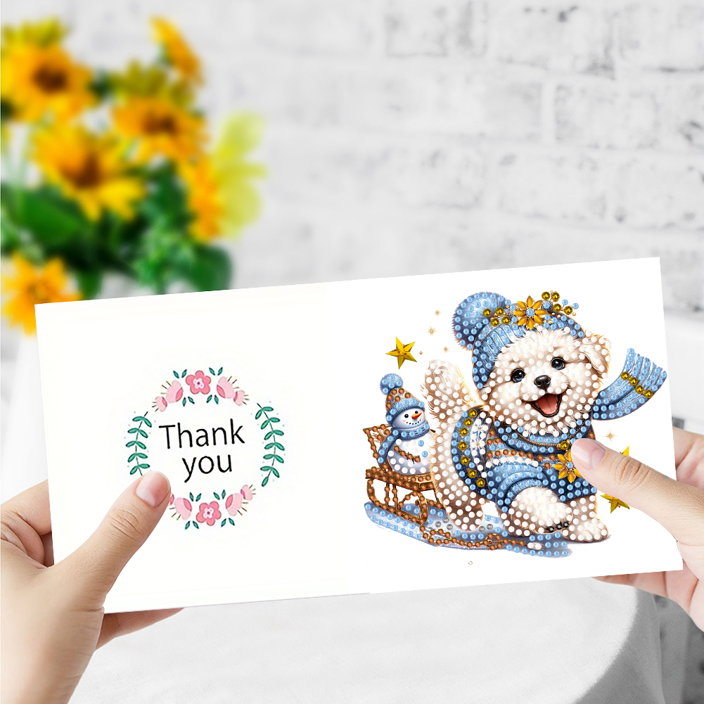 6Pcs DIY Diamond Painting Greeting Card - Snow Puppy