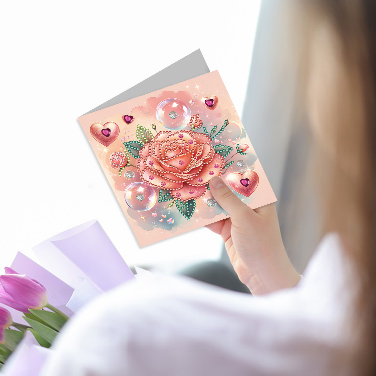 6pcs DIY Diamond Painting Greeting Card - Love Rose
