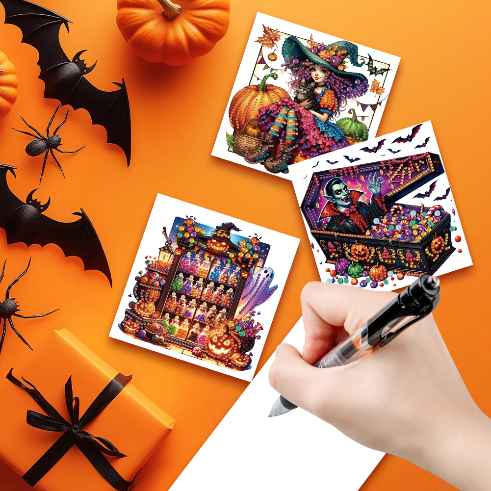 6Pcs DIY Diamond Painting Greeting Card - Halloween Designs