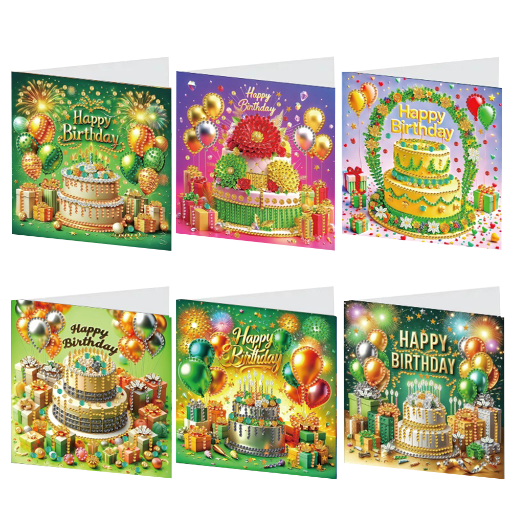 6Pcs DIY Diamond Painting Greeting Card - Birthday