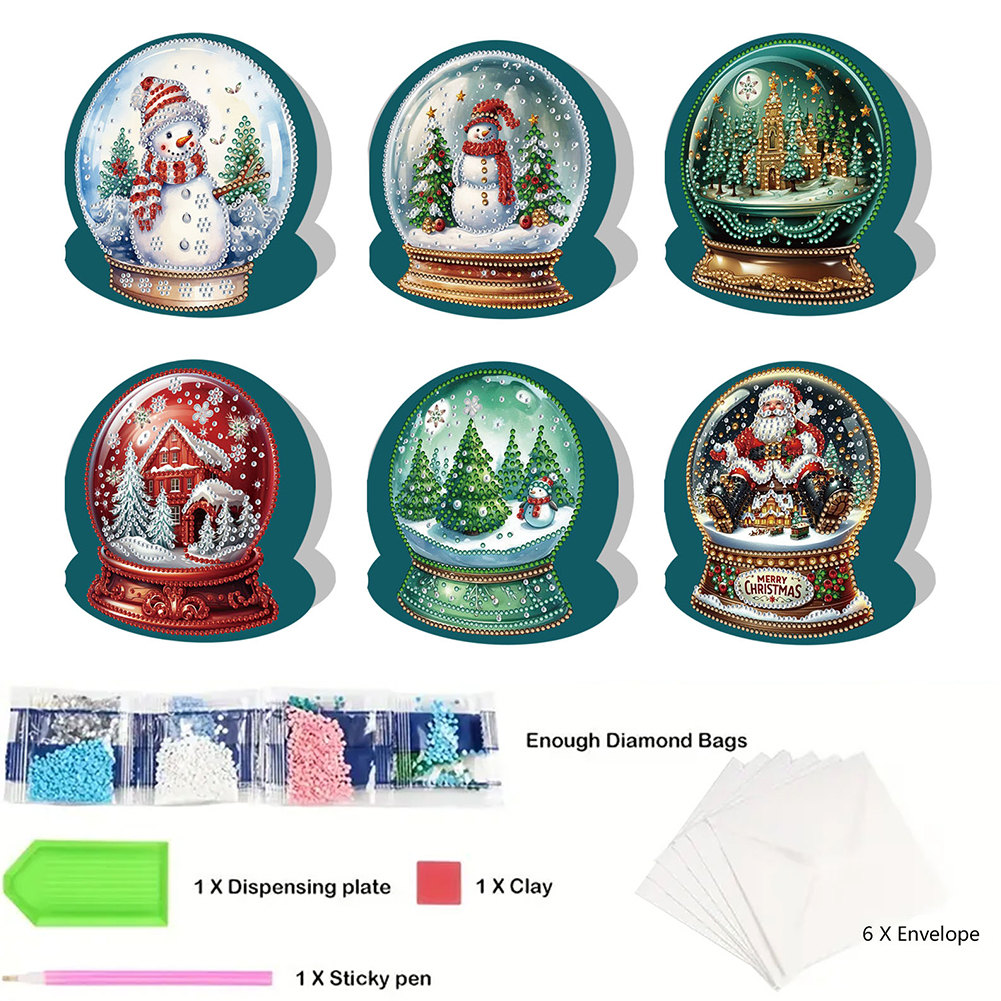 6Pcs DIY Diamond Painting Greeting Card - Xmas Snow Globe