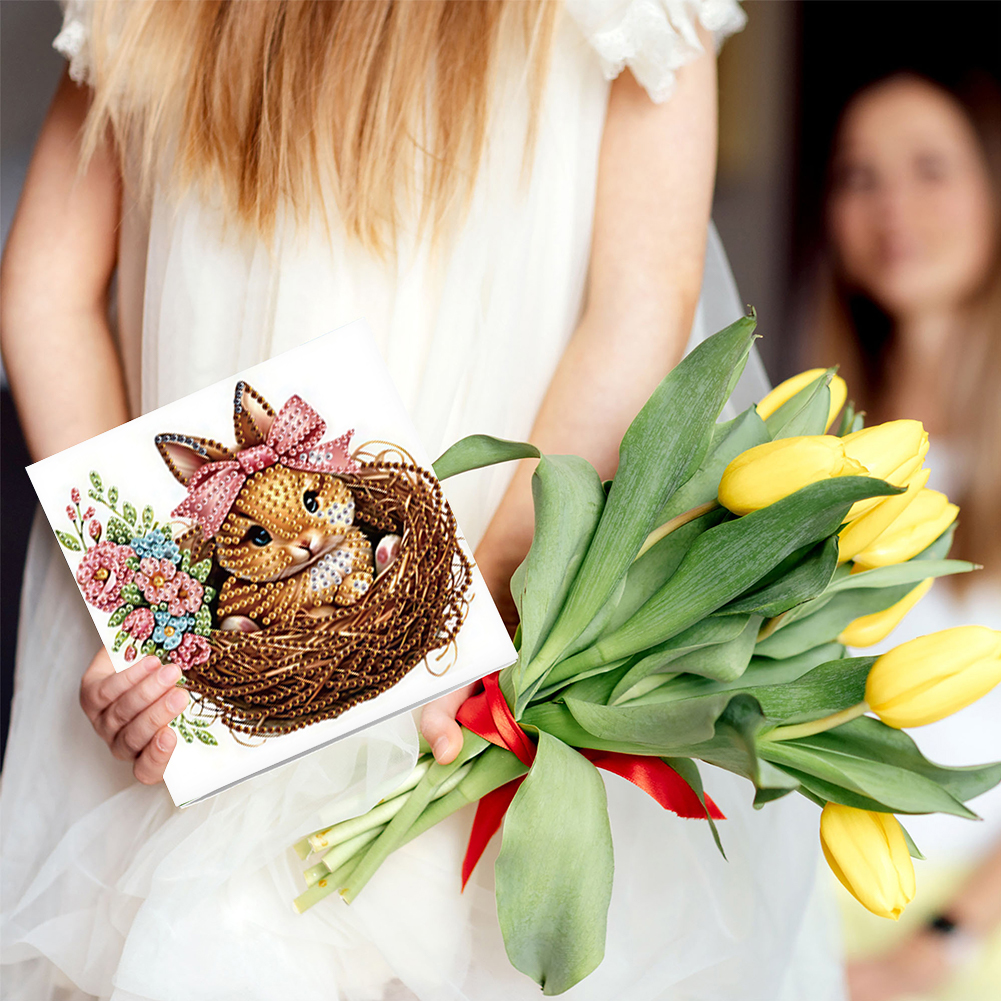 6Pcs DIY Diamond Painting Greeting Card - Easter Bunny