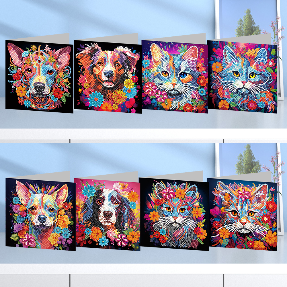 8pcs DIY Diamond Painting Greeting Card - Cats/Dogs