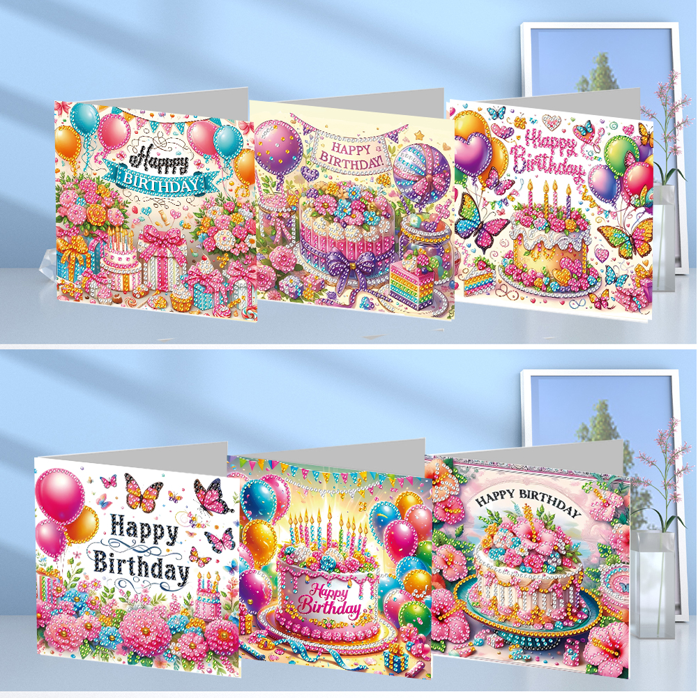 6Pcs DIY Diamond Painting Greeting Card - Birthday
