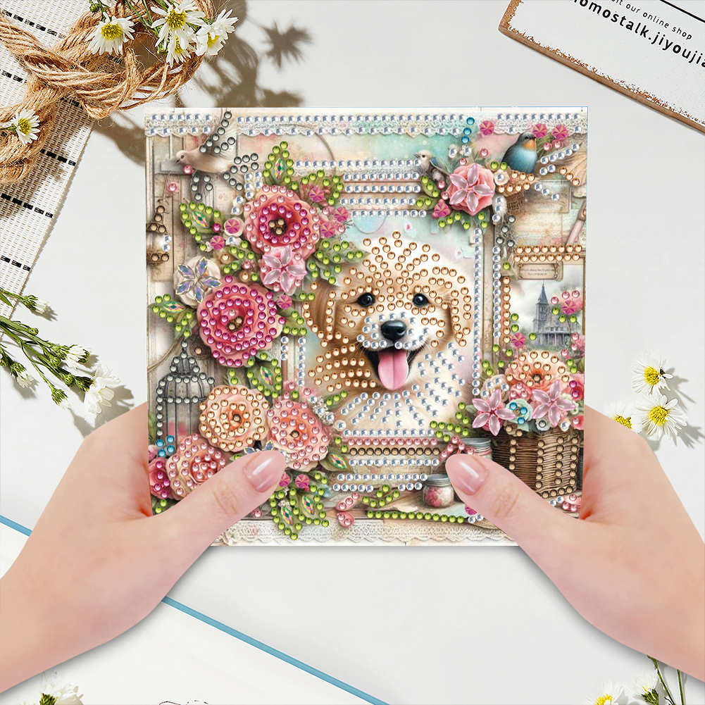 6Pcs DIY Diamond Painting Greeting Card - Dog Garden