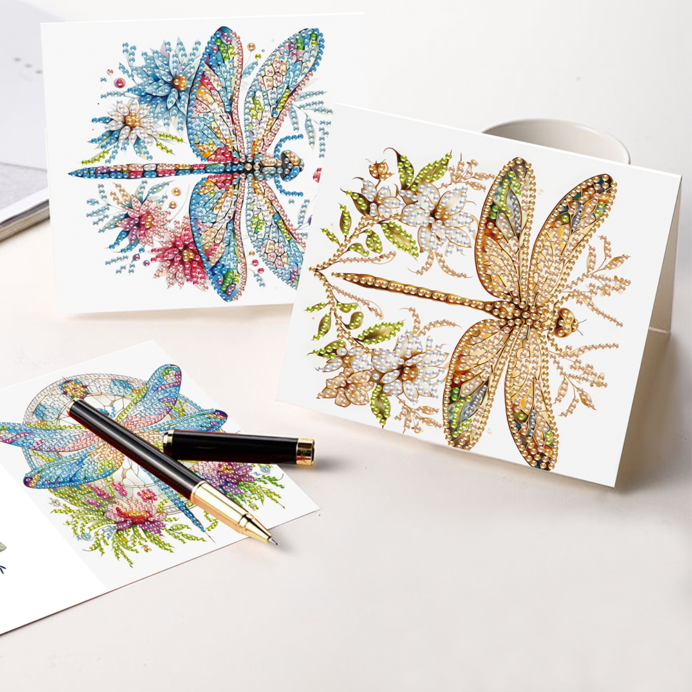 6Pcs DIY Diamond Painting Greeting Card - Dragonfly