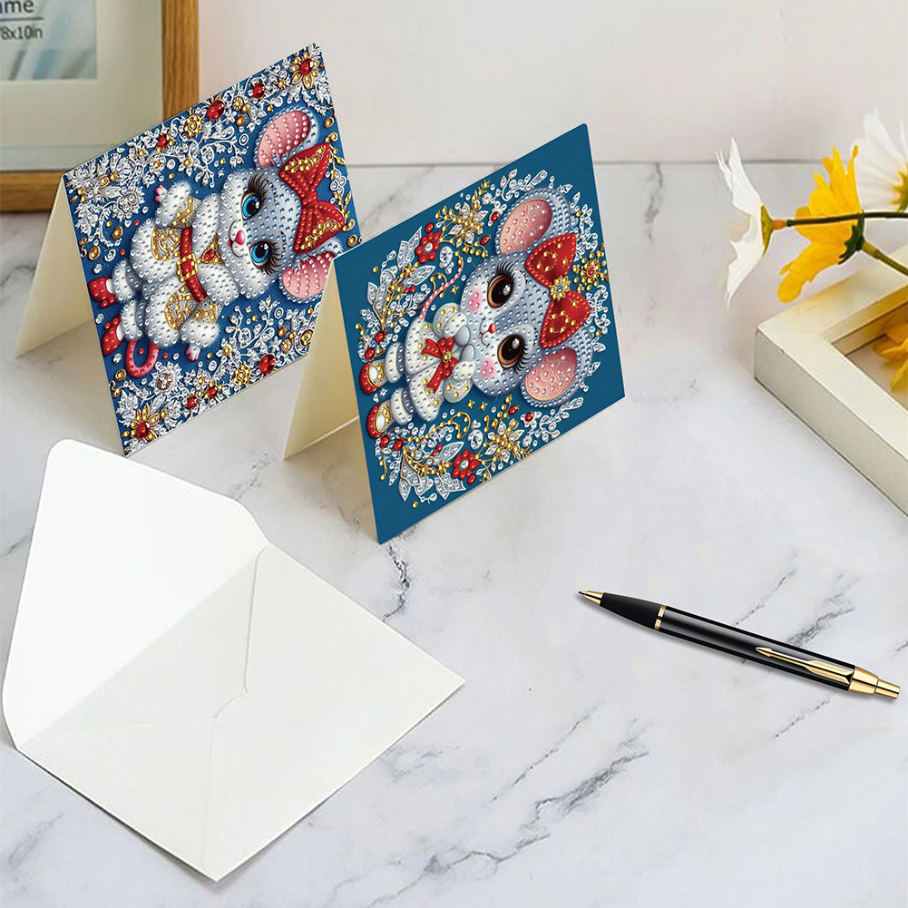 6Pcs DIY Diamond Painting Greeting Card - Xmas Mouse