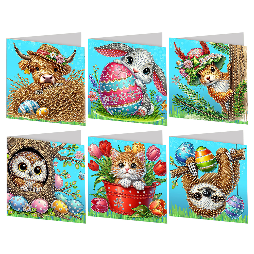 6pcs DIY Diamond Painting Greeting Card - Easter Animals