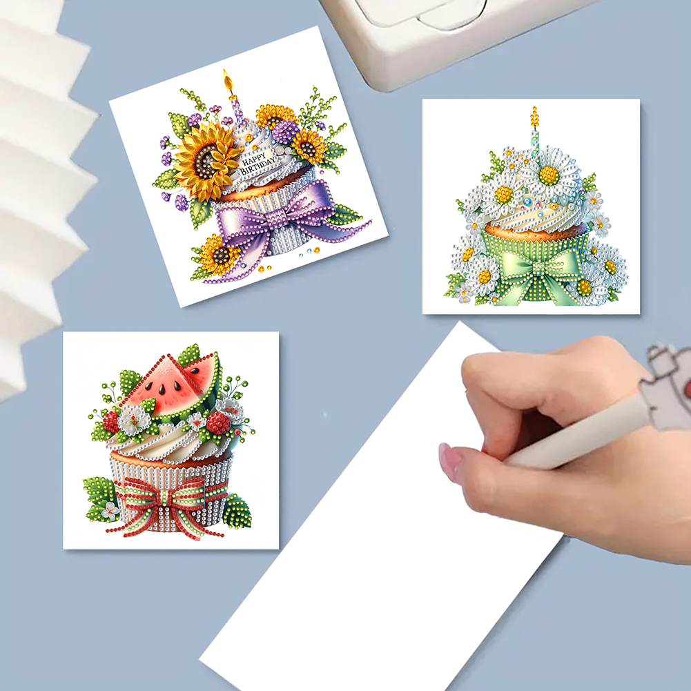 6Pcs DIY Diamond Painting Greeting Card - Cake Flower
