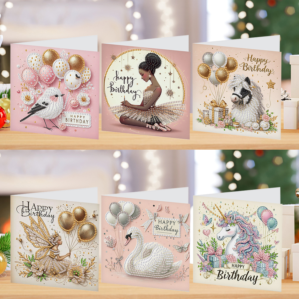6Pcs DIY Diamond Painting Birthday Greeting Card - Birthday Animal for Adults