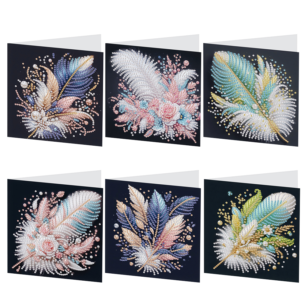 6Pcs DIY Diamond Painting Greeting Card - Feather