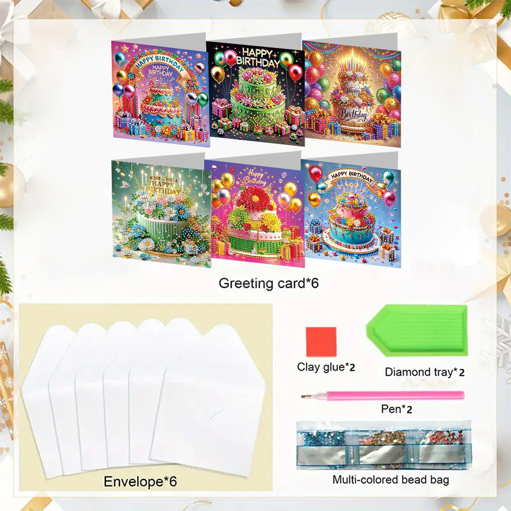 6Pcs DIY Diamond Painting Greeting Card - Birthday
