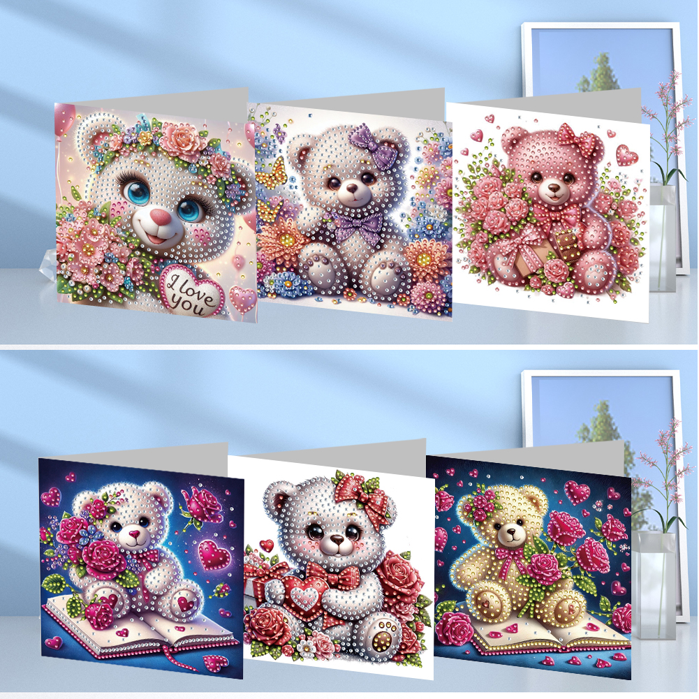 6Pcs DIY Diamond Painting Greeting Card - Bear