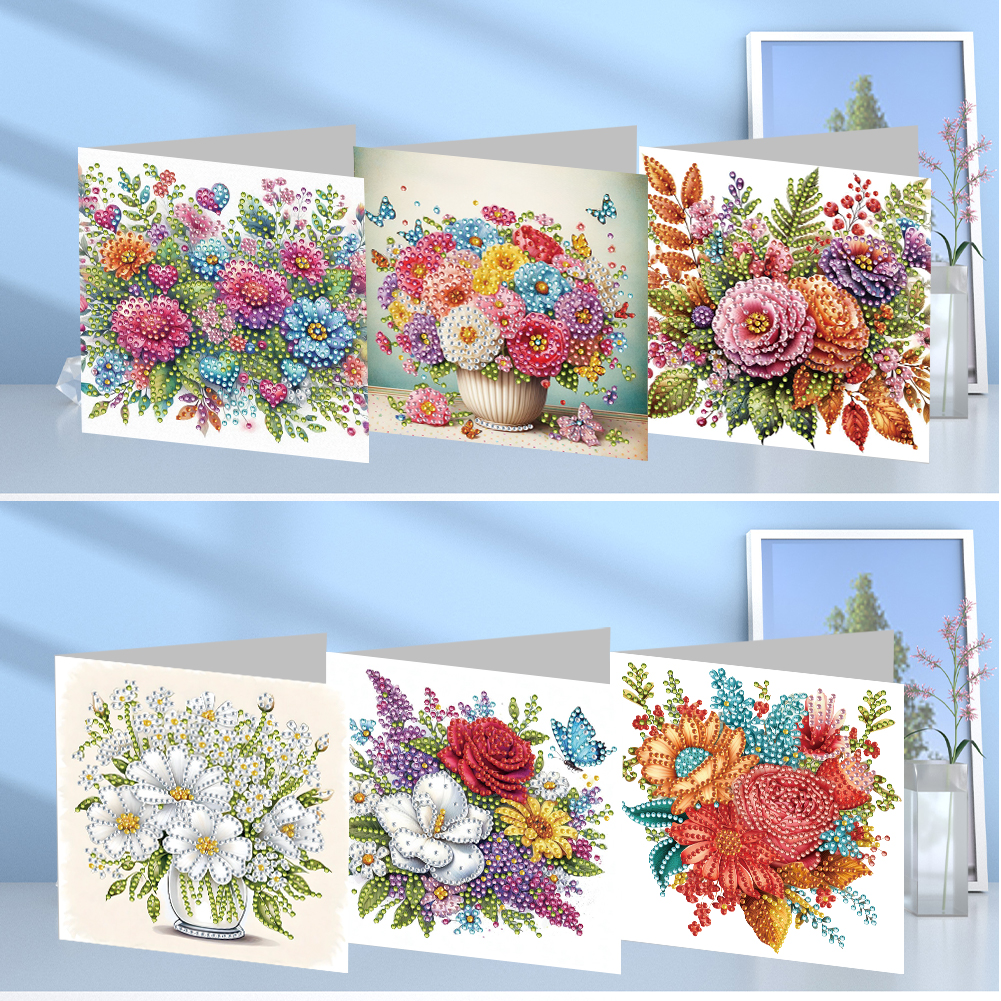 6Pcs DIY Diamond Painting Greeting Card - Flowers