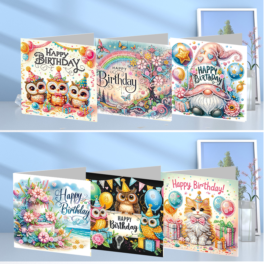 6Pcs DIY Diamond Painting Greeting Card - Birthday