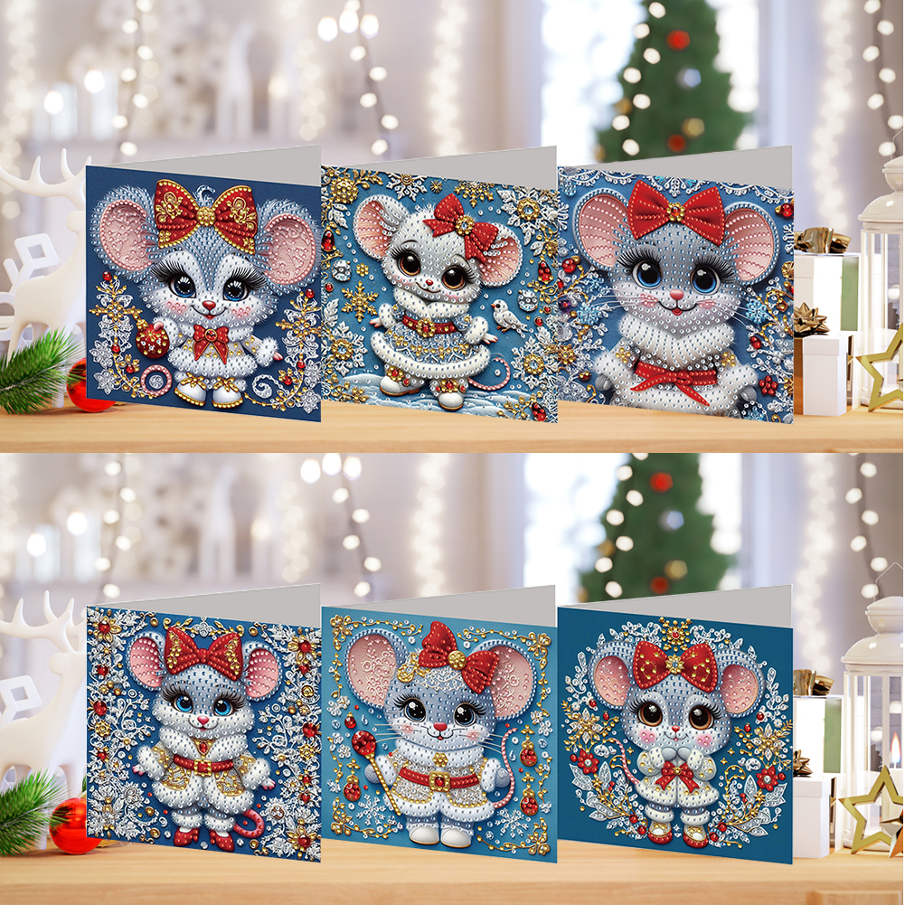 6Pcs DIY Diamond Painting Greeting Card - Xmas Mouse
