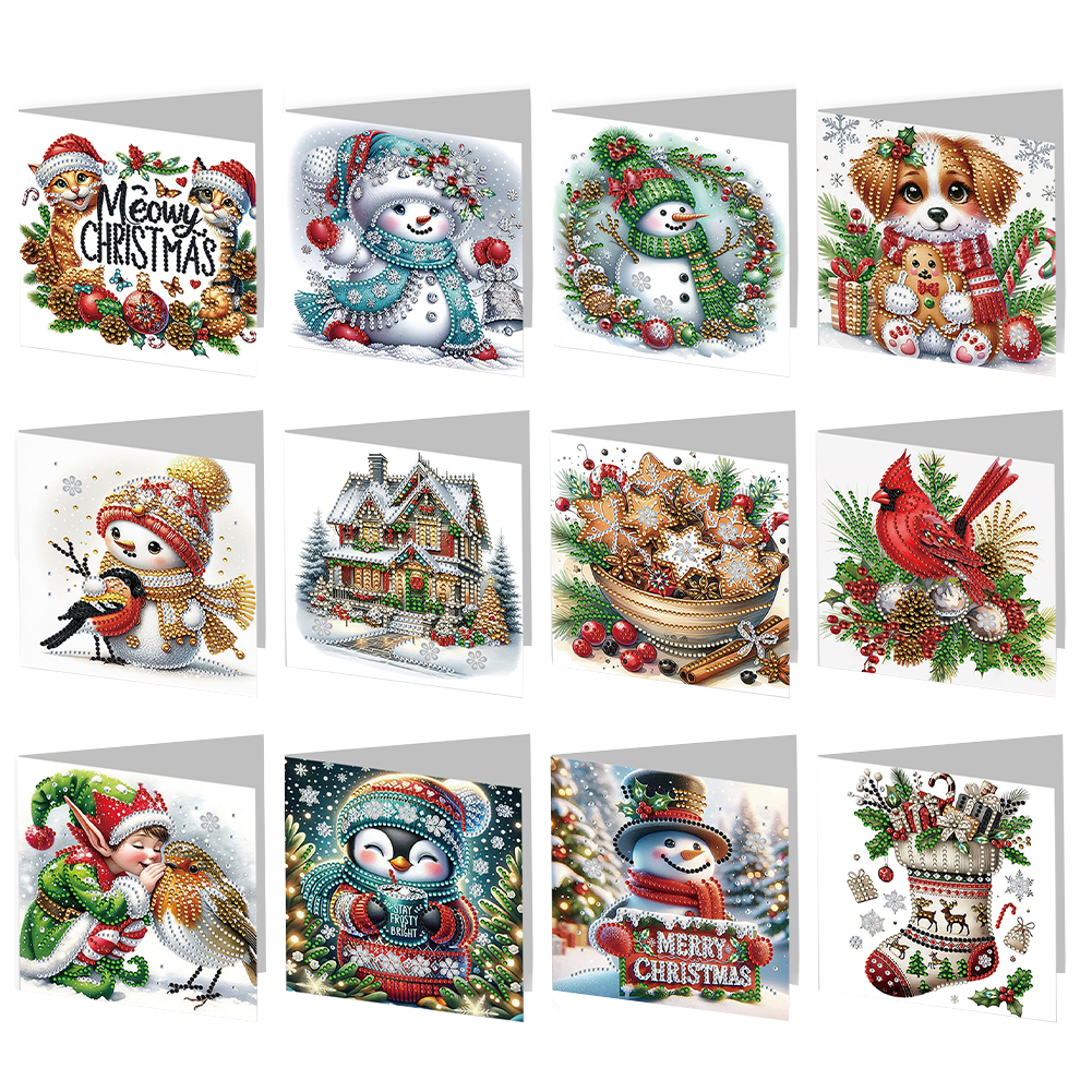 12Pcs DIY Diamond Painting Greeting Card - Winter Christmas