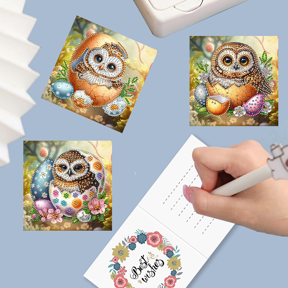 6pcs DIY Diamond Painting Greeting Card - Easter Egg Owls
